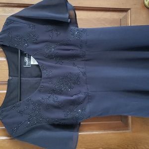 Vintage Molly Malloy Evening Black Dress with Embellished Bodice 10 Petite